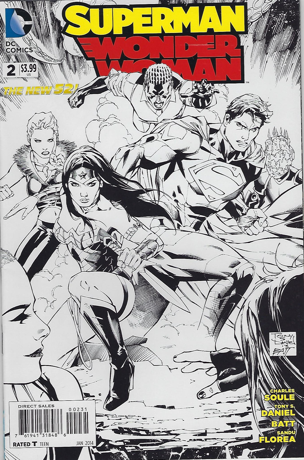 Superman Wonder Woman #2 RARE Tony Daniel Black & White Variant  !!  NM